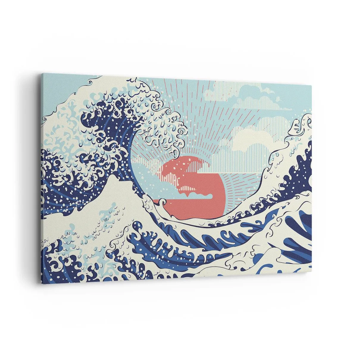 Bild auf Leinwand - Leinwandbild - Meereswellen und ein Sonnenuntergang im japanischen Stil - 120x80cm - Von japanischer Inspiration - Moderne Wanddekoration für Wohnzimmer und Schlafzimmer ARTTOR