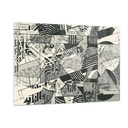 Glasbild - Bild auf glas - Schwarz-Weiß-Abstraktion mit dynamischen geometrischen Mustern - 120x80cm - Die Dynamik der Gegenwart - Moderne Wanddekoration für Wohnzimmer und Schlafzimmer ARTTOR