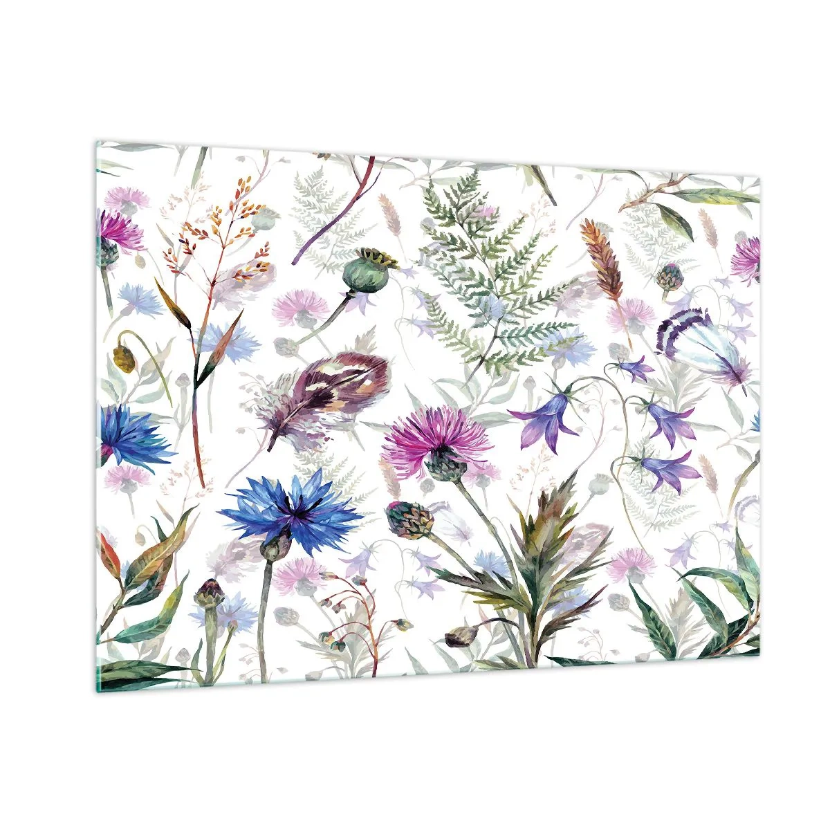 Glasbild - Bild auf glas - Zeichnungen von Wildblumen und Blättern auf hellem Hintergrund - 100x70cm - Polnisches Herbarium - Moderne Wanddekoration für Wohnzimmer und Schlafzimmer ARTTOR