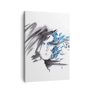 Bild auf Leinwand - Leinwandbild - Künstlerische Aquarell-Gesichtsbemalung mit blauen Akzenten - 50x70cm - Sinnliches Portrait in Grau und Blau - Moderne Wanddekoration für Wohnzimmer und Schlafzimmer ARTTOR