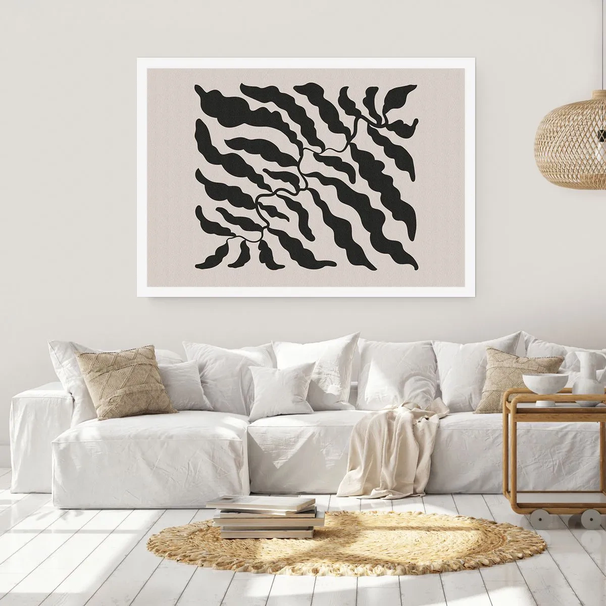 Poster - Zweige mit Blättern in Schwarz auf hellem Hintergrund - 100x70cm - Natur des Quadrats - Moderne Wanddekoration für Wohnzimmer und Schlafzimmer ARTTOR