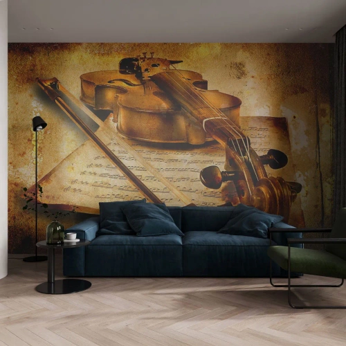 Fototapete Premium Sand - Ein Virtuose dringend benötigt - Geige, Musik, Musiknoten - 500x350 cm