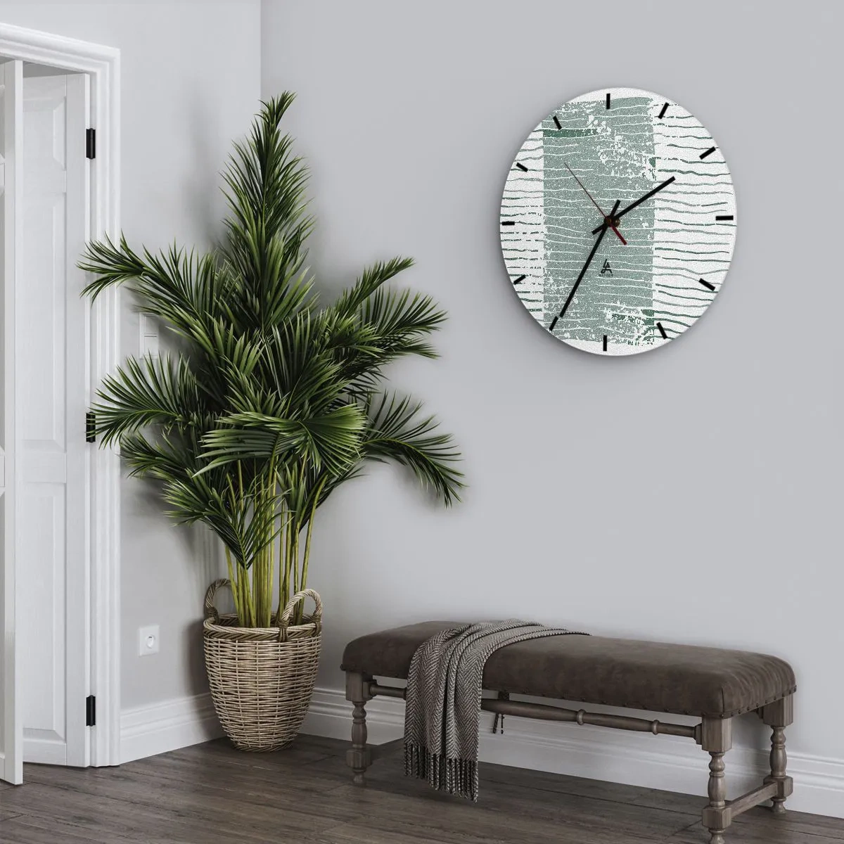 Wanduhr - Glasuhr - Eine grafische Komposition mit horizontalen Linien in Meeresgrüntönen. - 30x30cm - Marine Abstraktion - Moderne Wanddekoration für Wohnzimmer, Küche und Schlafzimmer ARTTOR