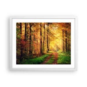Poster in einem weißen Rahmen - Waldgoldene Stille - 50x40 cm