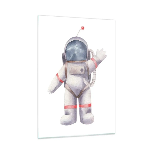 Glasbild - Bild auf glas - Astronaut winkt im Weltraum - 50x70cm - Bis dann! - Moderne Wanddekoration für Wohnzimmer und Schlafzimmer ARTTOR