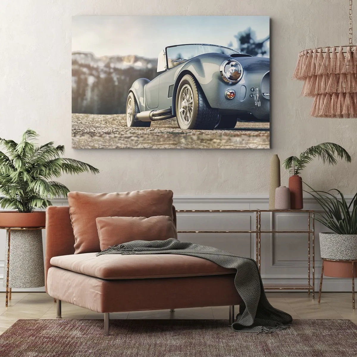 Bild auf Leinwand - Leinwandbild - Klassisches Cabrio in malerischer Umgebung - 100x70cm - Denn Stil zählt - Moderne Wanddekoration für Wohnzimmer und Schlafzimmer ARTTOR