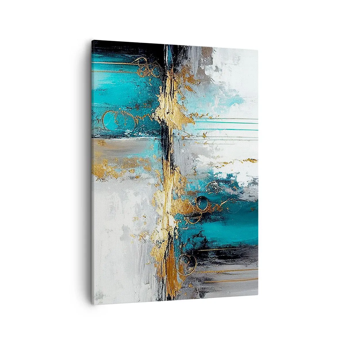 Bild auf Leinwand - Leinwandbild - Eine abstrakte Komposition mit türkisfarbenen und goldenen Akzenten. - 50x70cm - Alles fließt - Moderne Wanddekoration für Wohnzimmer und Schlafzimmer ARTTOR