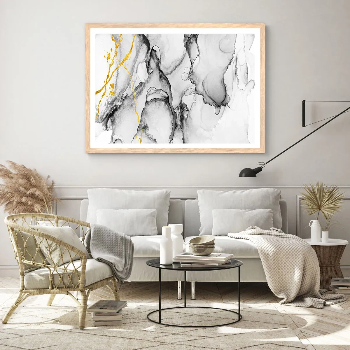 Poster in einem Rahmen aus heller Eiche - Komposition mit Goldmotiv - 40x30 cm