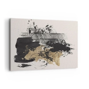 Bild auf Leinwand - Leinwandbild - Ein abstraktes Gemälde in Schwarz und Gold mit dynamischen Linien und Strukturen. - 120x80cm - Komposition mit Leidenschaft - Moderne Wanddekoration für Wohnzimmer und Schlafzimmer ARTTOR