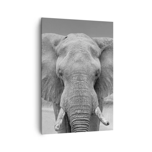 Bild auf Leinwand - Leinwandbild - Porträt eines Elefanten in Schwarz und Weiß - 70x100cm - Willkommen in meiner Welt - Moderne Wanddekoration für Wohnzimmer und Schlafzimmer ARTTOR