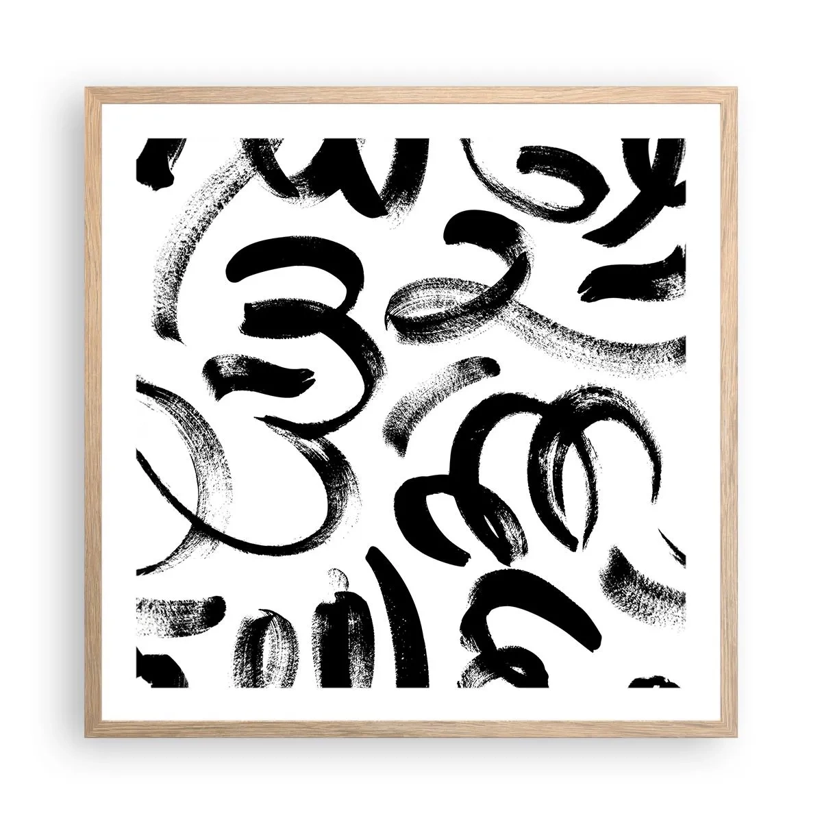 Poster in einem Rahmen aus heller Eiche - Schwarz auf Weiß - 60x60 cm