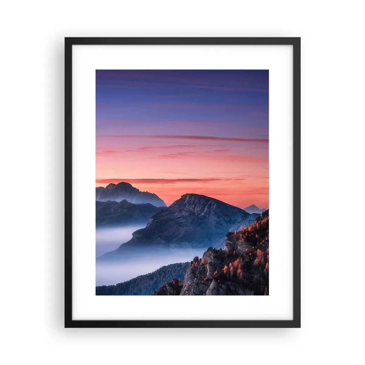 Poster in einem schwarzem Rahmen - Über die Täler - 40x50 cm