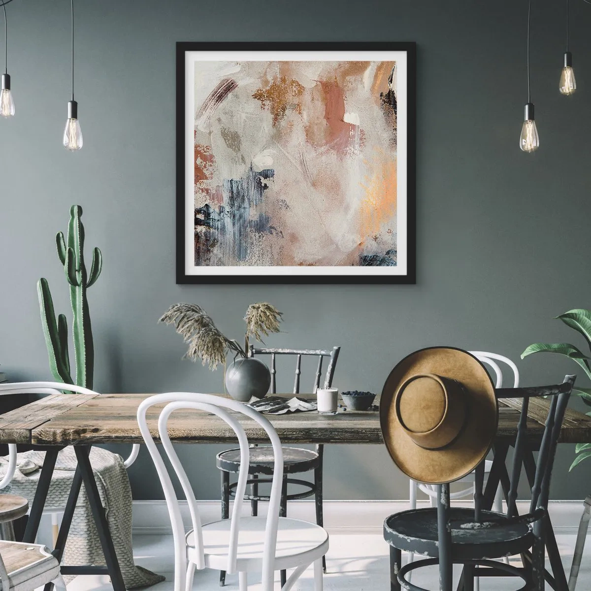 Poster in einem schwarzem Rahmen - Neblige Abstraktion - 60x60 cm