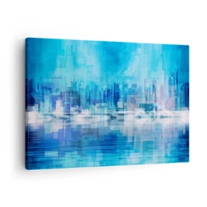 Bild auf Leinwand - Leinwandbild - Abstraktes Stadtpanorama in Blautönen - 70x50cm - In Blau ertrunken - Moderne Wanddekoration für Wohnzimmer und Schlafzimmer ARTTOR