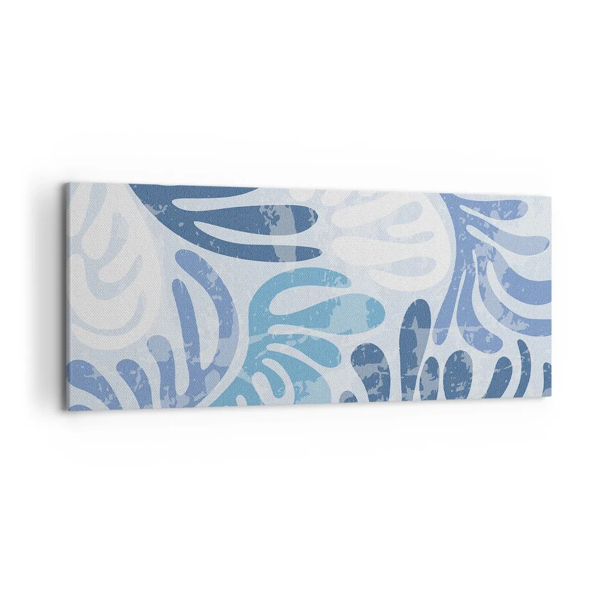 Bild auf Leinwand - Leinwandbild - Abstrakte Formen in Blautönen auf weißem Hintergrund - 120x50cm - Blaue Farne - Moderne Wanddekoration für Wohnzimmer und Schlafzimmer ARTTOR