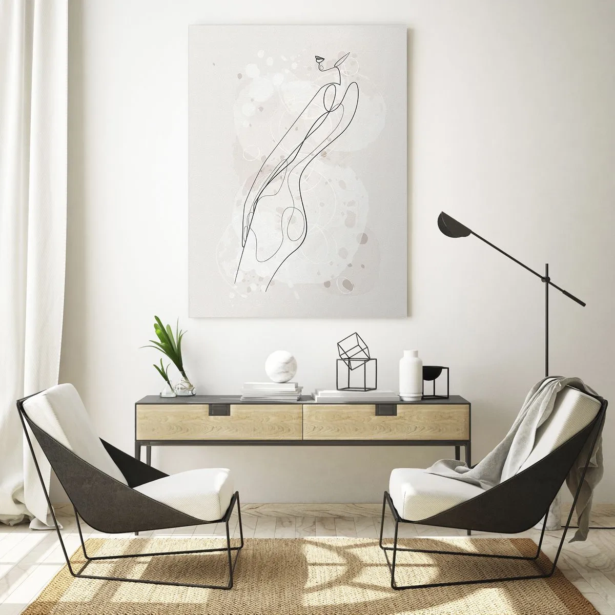 Glasbild - Bild auf glas - Eine subtile Silhouettenskizze im minimalistischen Stil - 80x120cm - Der Blick schweift - Moderne Wanddekoration für Wohnzimmer und Schlafzimmer ARTTOR