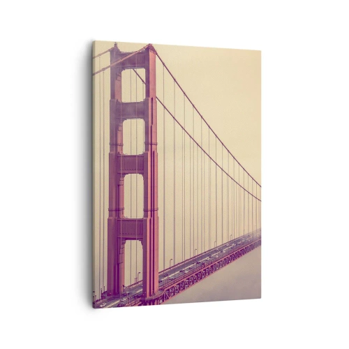 Bild auf Leinwand - Leinwandbild - Eine Brücke im Nebel in Pastelltönen, ein Symbol für Eleganz und Frieden - 50x70cm - Zwischen Himmel und Erde - Moderne Wanddekoration für Wohnzimmer und Schlafzimmer ARTTOR