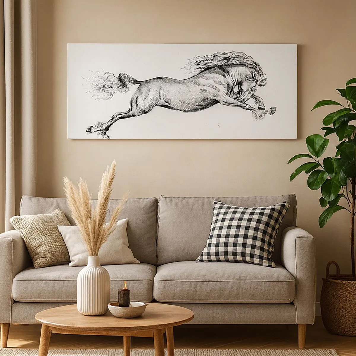 Bild auf Leinwand - Leinwandbild - Im Galopp festgehalten - 100x40 cm