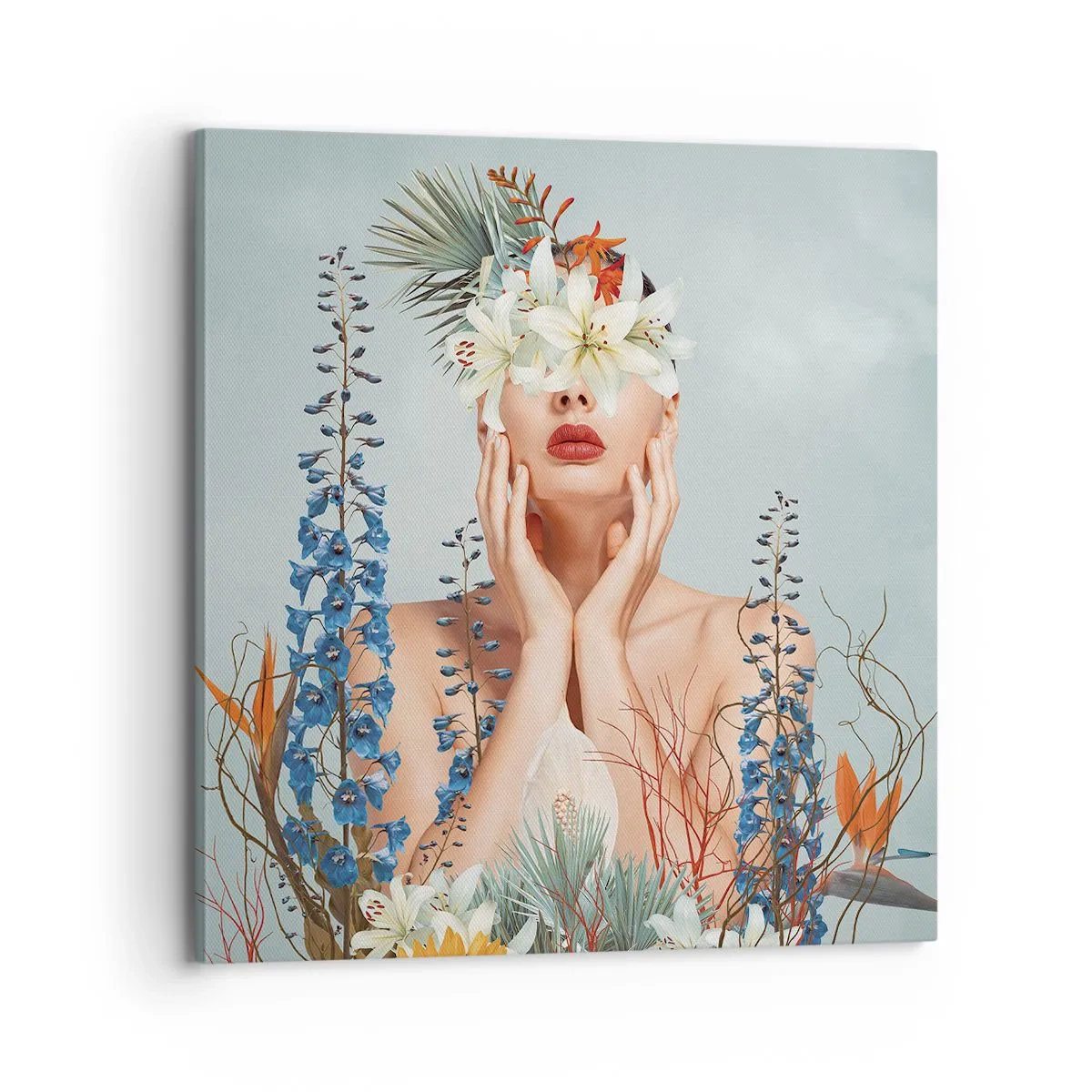 Bild auf Leinwand - Leinwandbild - Frau - Blume - 70x70 cm