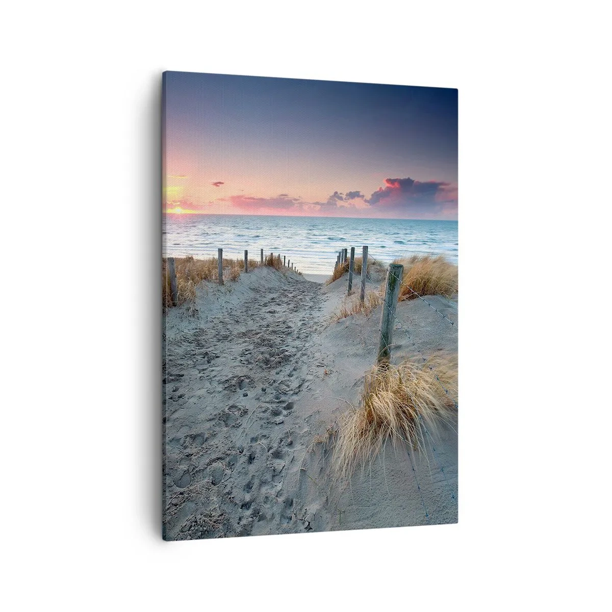 Bild auf Leinwand - Leinwandbild - Weg zum Strand bei Sonnenuntergang - 50x70cm - Du hast einen Regenbogen aus strahlendem Licht verschüttet ... - Moderne Wanddekoration für Wohnzimmer und Schlafzimmer ARTTOR