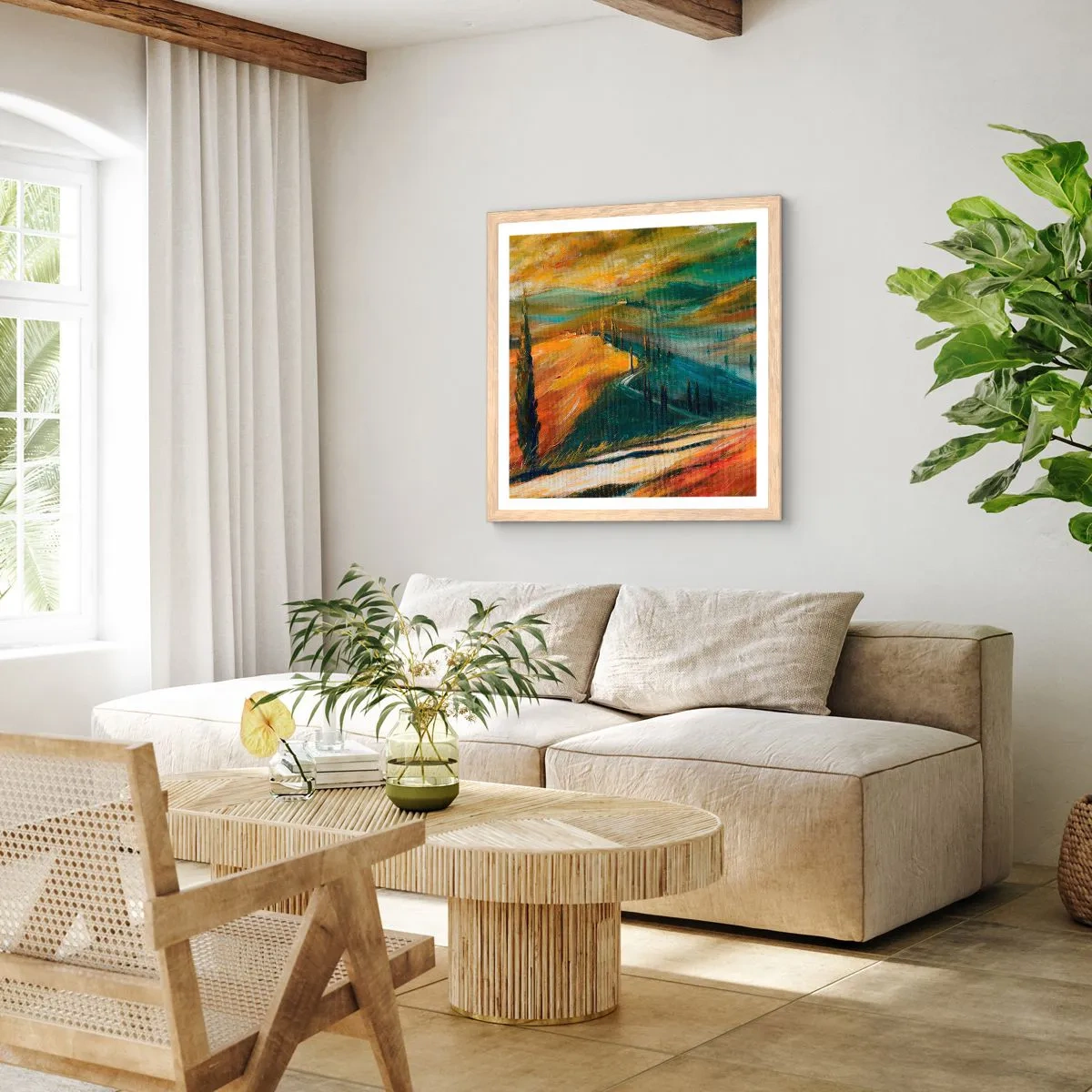 Poster in einem Rahmen aus heller Eiche - Toskanische Landschaft - 30x30 cm