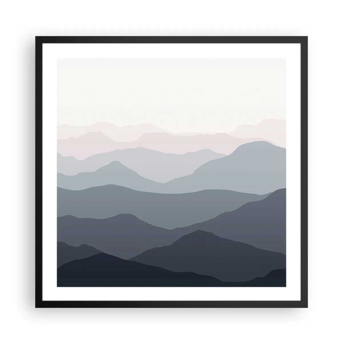 Poster in einem schwarzem Rahmen - Wellen der Berge - 60x60 cm