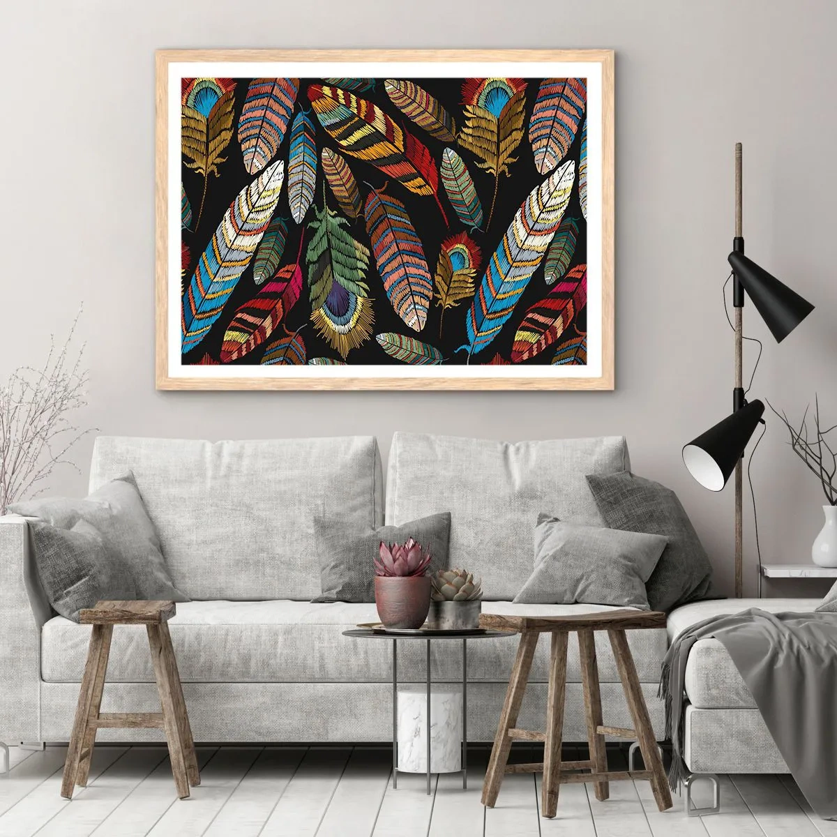 Poster in einem Rahmen aus heller Eiche - Der Vogelkarneval - 50x40 cm