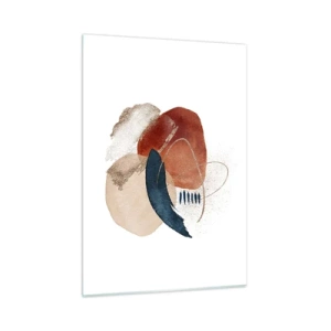 Glasbild - Bild auf glas - Eine abstrakte Komposition in warmen Farbtönen mit Wasserelementen. - 50x70cm - Ovale Komposition - Moderne Wanddekoration für Wohnzimmer und Schlafzimmer ARTTOR