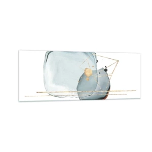 Glasbild - Bild auf glas - Abstrakte Formen in Blau- und Goldtönen auf weißem Hintergrund - 140x50cm - Eine Studie über Tropfen - Moderne Wanddekoration für Wohnzimmer und Schlafzimmer ARTTOR