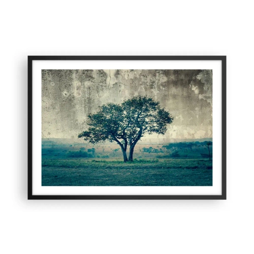 Poster in einem schwarzem Rahmen - Ein einsamer Baum vor einer nebligen Landschaft - 70x50cm - Ein Apfelbaum auf blauem Feld? - Moderne Wanddekoration für Wohnzimmer und Schlafzimmer ARTTOR