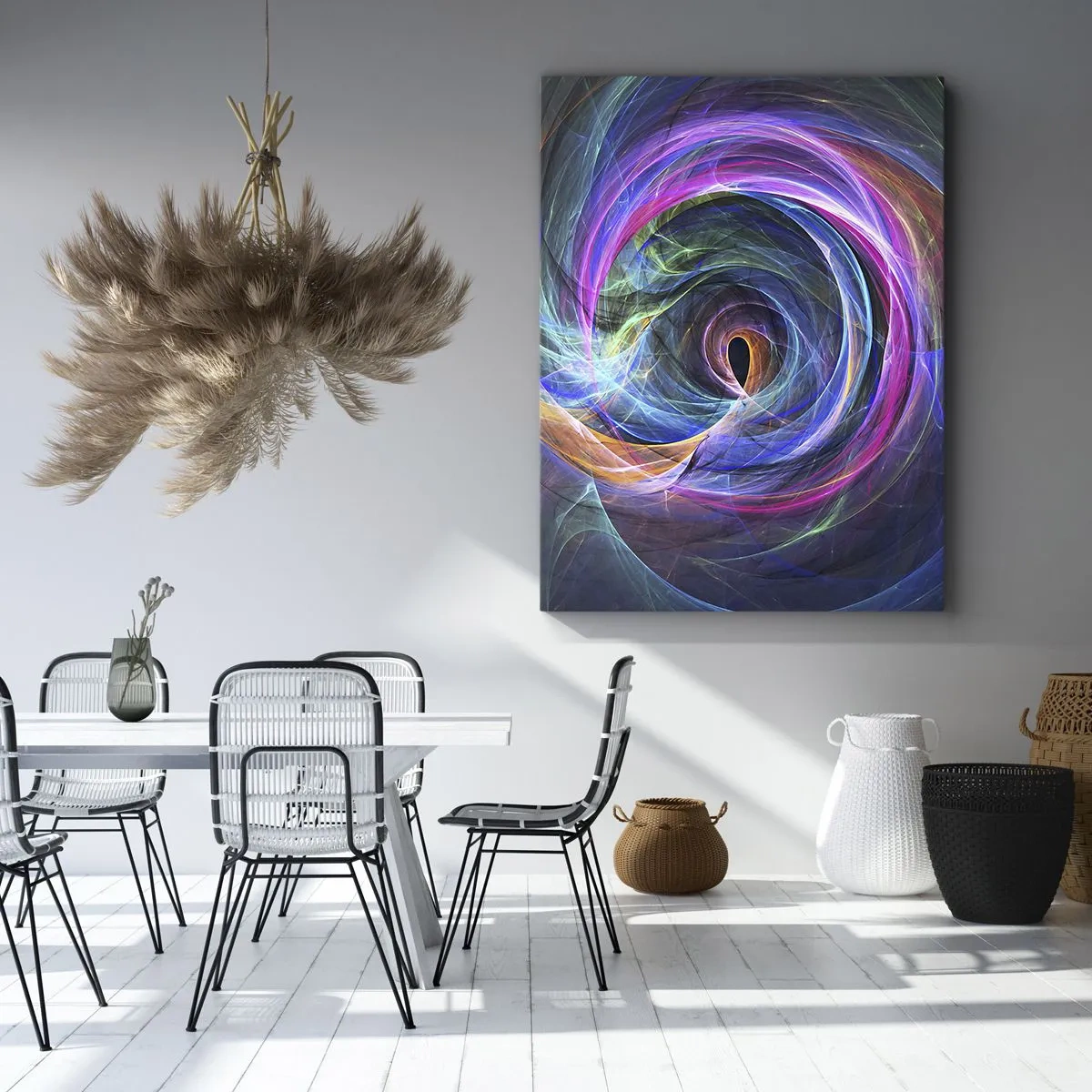 Bild auf Leinwand - Leinwandbild - Ein abstrakter Farbwirbel in Lila-, Rosa- und Blautönen. - 70x100cm - Wohin wirst du mich bringen? - Moderne Wanddekoration für Wohnzimmer und Schlafzimmer ARTTOR