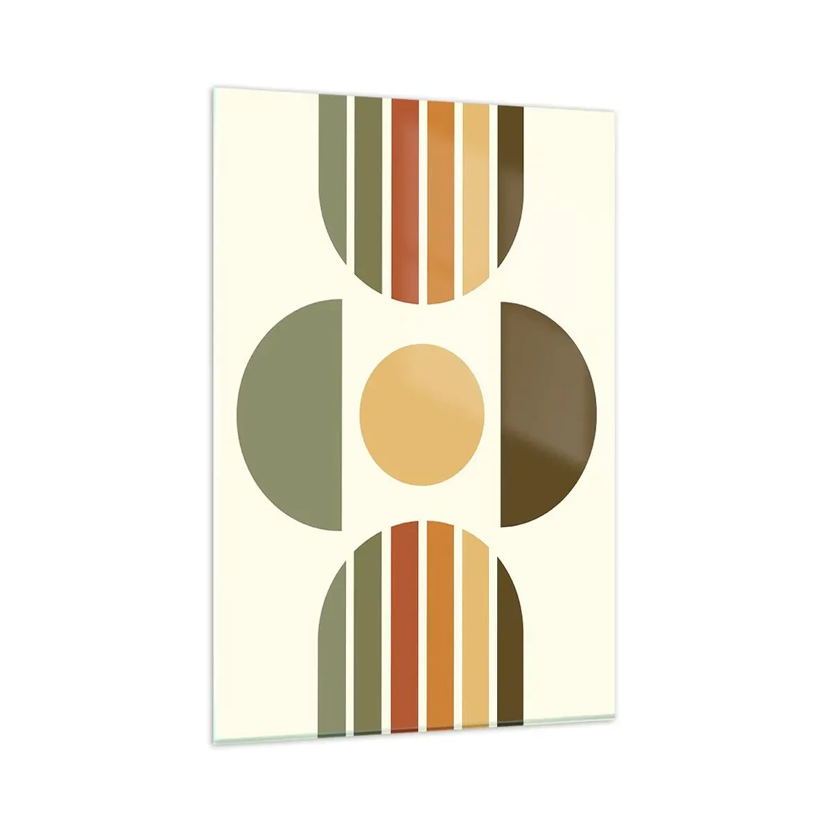 Glasbild - Bild auf glas - Geometrische Komposition mit Halbkreisen und Streifen in Erdtönen - 80x120cm - In Erdtönen - Moderne Wanddekoration für Wohnzimmer und Schlafzimmer ARTTOR