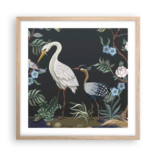 Poster in einem Rahmen aus heller Eiche - Vogelparade - 50x50 cm