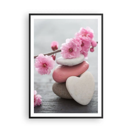 Poster in einem schwarzem Rahmen - Glückseligkeit mit einer Kirschblüte - 70x100 cm