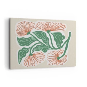 Bild auf Leinwand - Leinwandbild - Eine Blumenzeichnung im minimalistischen Stil mit grünen Blättern - 100x70cm - Im Folkstil und modern - Moderne Wanddekoration für Wohnzimmer und Schlafzimmer ARTTOR