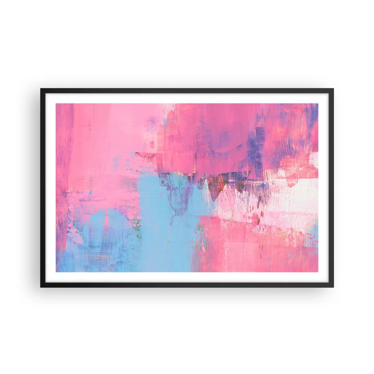 Poster in einem schwarzem Rahmen - Rosa, Blau und eine Prise Licht - 91x61 cm
