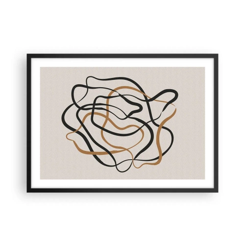 Poster in einem schwarzem Rahmen - Verworrene Linien in Schwarz und Gold auf hellem Hintergrund - 70x50cm - Alles ging schief - Moderne Wanddekoration für Wohnzimmer und Schlafzimmer ARTTOR