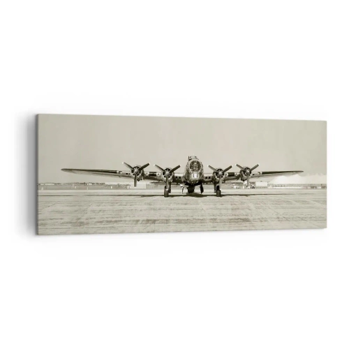 Bild auf Leinwand - Leinwandbild - Historisches Flugzeug auf dem Flughafen in Sepia - 140x50cm - Wie immer bereit - Moderne Wanddekoration für Wohnzimmer und Schlafzimmer ARTTOR