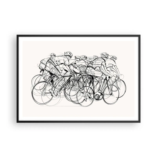 Poster in einem schwarzem Rahmen - Eine Gruppe von Radfahrern in Bewegung im minimalistischen Stil - 100x70cm - Gemeinsam als Team - Moderne Wanddekoration für Wohnzimmer und Schlafzimmer ARTTOR