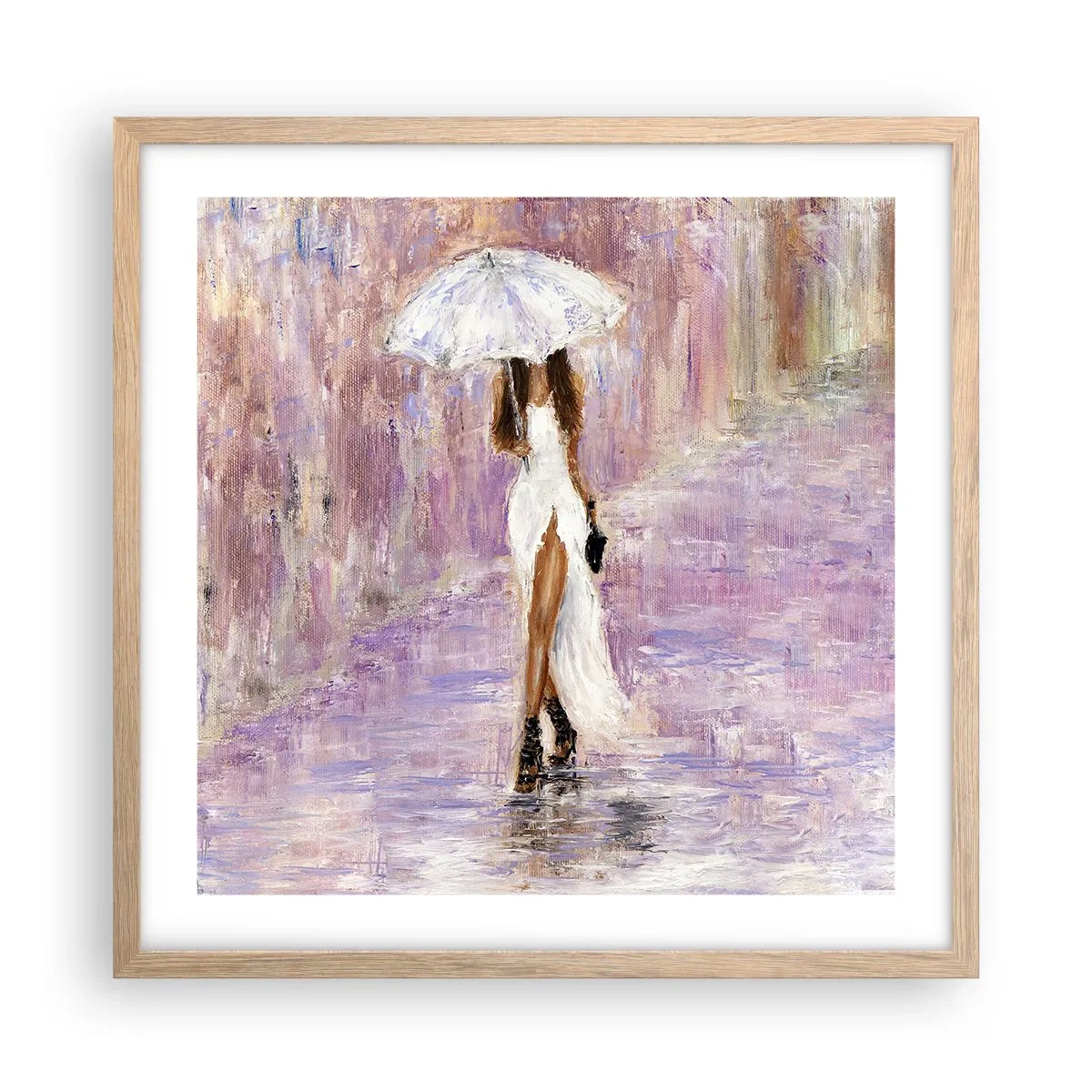 Poster in einem Rahmen aus heller Eiche - Im lila Regen - 50x50 cm