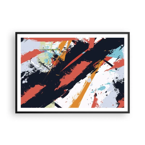 Poster in einem schwarzem Rahmen - Abstrakte Pinselstriche in leuchtenden Farben - 100x70cm - Dynamische Komposition - Moderne Wanddekoration für Wohnzimmer und Schlafzimmer ARTTOR