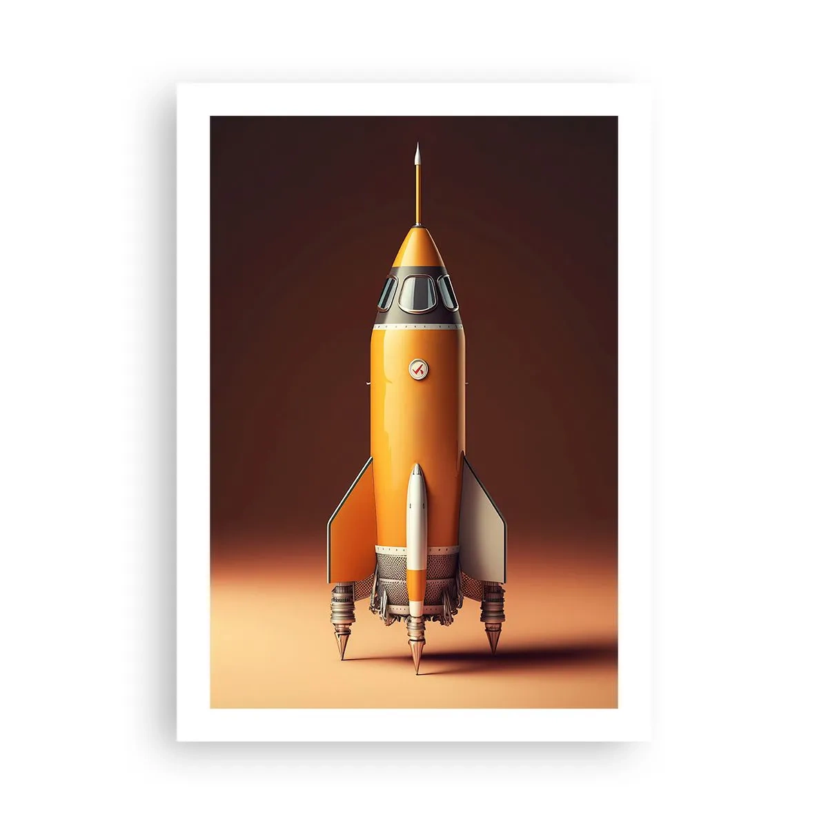 Poster - Eine moderne Weltraumrakete vor einem Hintergrund in warmen Farben. - 50x70cm - Es beginnt mit einem Traum - Moderne Wanddekoration für Wohnzimmer und Schlafzimmer ARTTOR