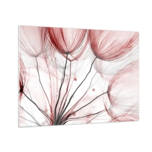 Glasbild - Bild auf glas - Dezente Pusteblumen in Rosa- und Schwarztönen - 70x50cm - Vor der Abfahrt - Moderne Wanddekoration für Wohnzimmer und Schlafzimmer ARTTOR