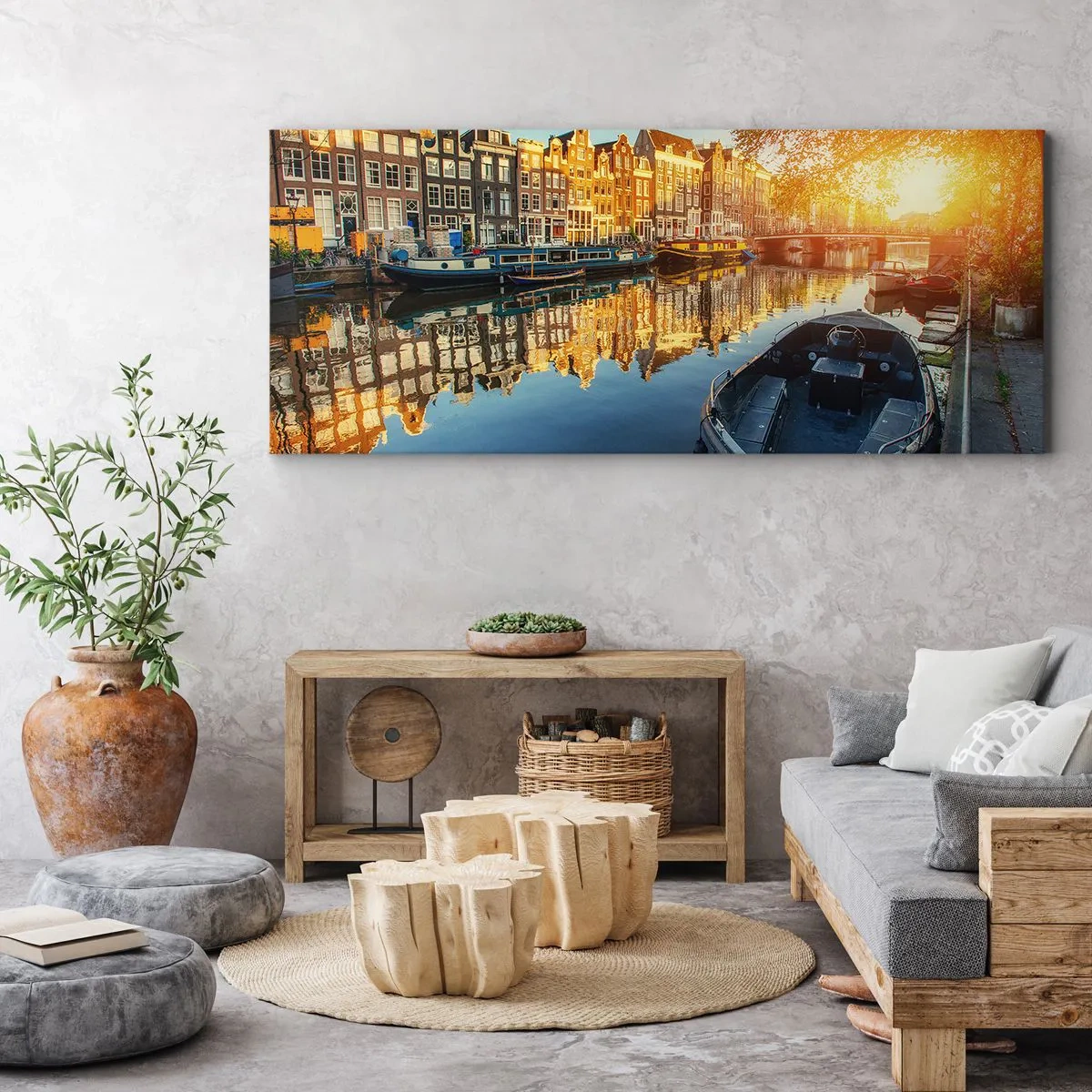 Bild auf Leinwand - Leinwandbild - Morgen in Amsterdam - 90x30 cm