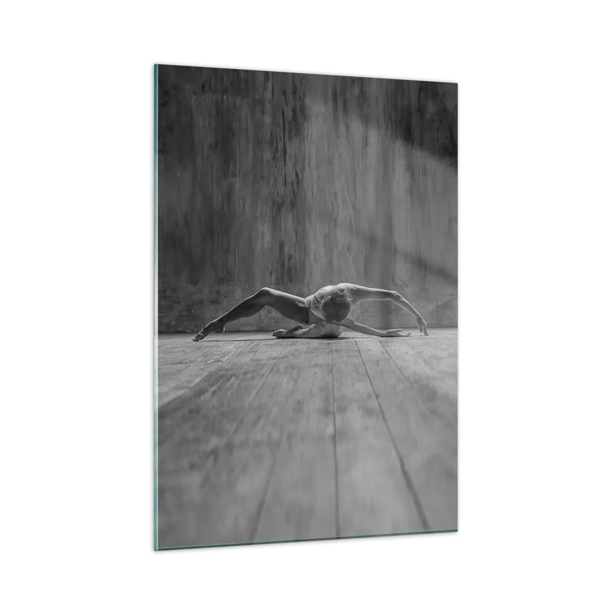 Glasbild - Bild auf glas - Tänzerin in einer Pose auf dem Boden - 50x70cm - Symmetrie gefunden - Moderne Wanddekoration für Wohnzimmer und Schlafzimmer ARTTOR