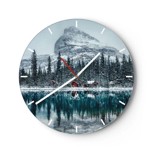 Wanduhr - Glasuhr - Winterlandschaft mit See, Wald und Berg im Hintergrund - 30x30cm - Kanadischer Rückzug - Moderne Wanddekoration für Wohnzimmer, Küche und Schlafzimmer ARTTOR