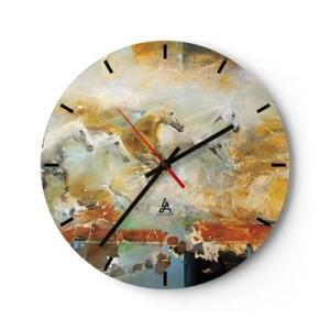 Wanduhr - Glasuhr - Abstrakte Pferde in dynamischer Bewegung - 30x30cm - Im Galopp durch das Licht - Moderne Wanddekoration für Wohnzimmer, Küche und Schlafzimmer ARTTOR