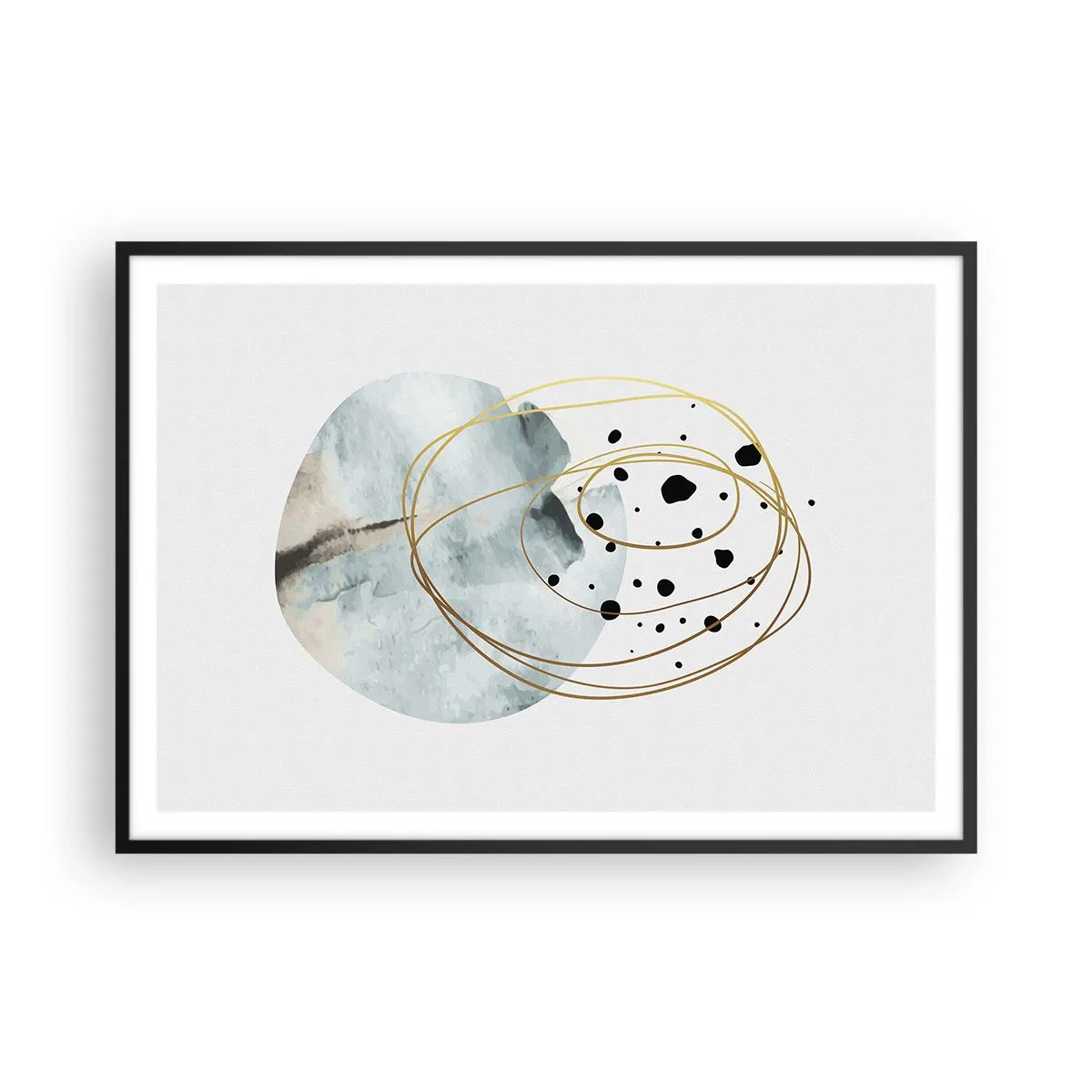 Poster in einem schwarzem Rahmen - Minimalistische Abstraktion mit geometrischem Muster und goldenen Linien - 100x70cm - Vom Weltraum umarmt - Moderne Wanddekoration für Wohnzimmer und Schlafzimmer ARTTOR