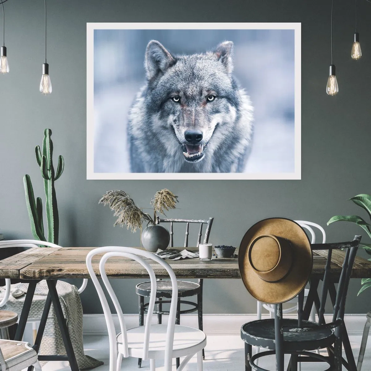 Poster - Ein Wolf mit intensivem Blick in einer Winterlandschaft - 100x70cm - Werden Sie die Herausforderung annehmen? - Moderne Wanddekoration für Wohnzimmer und Schlafzimmer ARTTOR