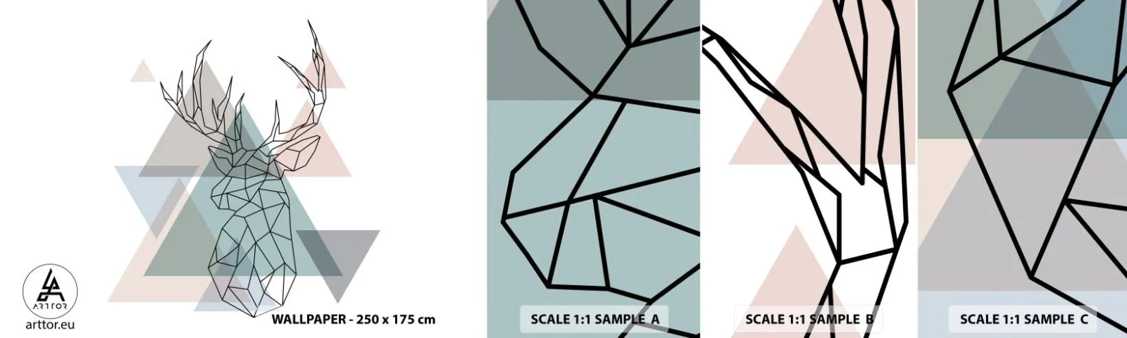 Fototapeten Muster Selbstklebend Deluxe Sticker - In einem geometrischen Wald - Abstraktion, Reh, Grafik - 100x30 cm